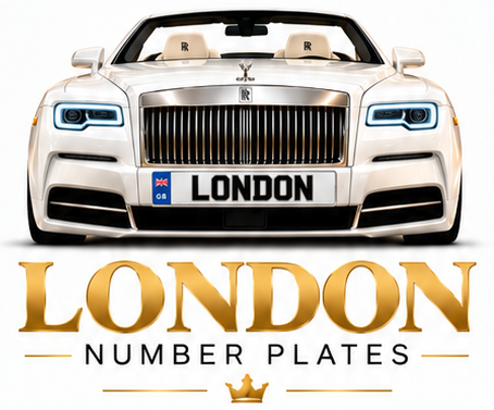 Original London Number Plates artwork extracted from the supplied letterhead: white Dawn, gold London type and crown
